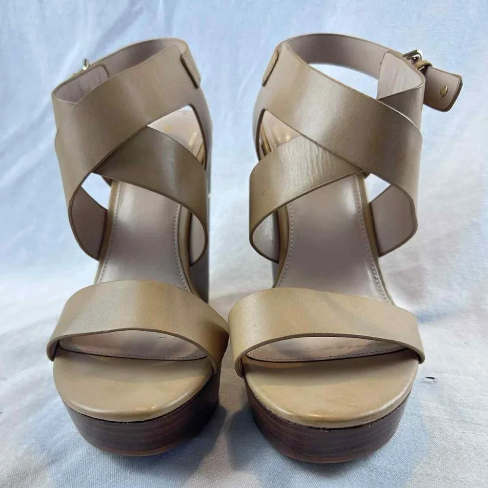 ALDO Nude Camel Wedge Platform Sandals | Crisscross Strap | Approx Fits 8–9‎